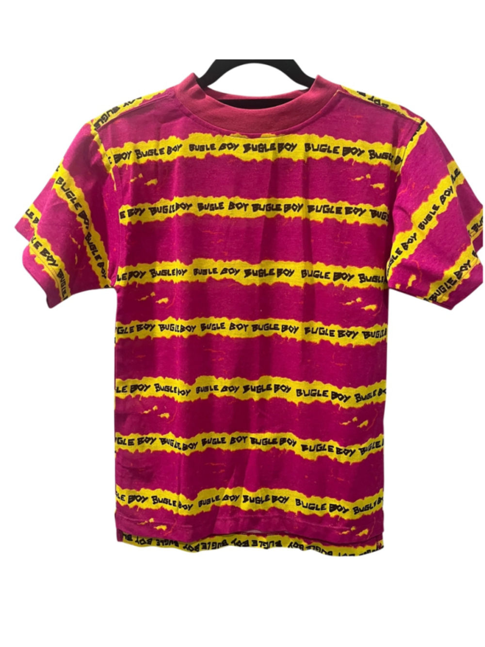 Vintage 90s Bugle Boy Swimwear Striped T Shirt Mens M Magenta Neon RARE NWOT
